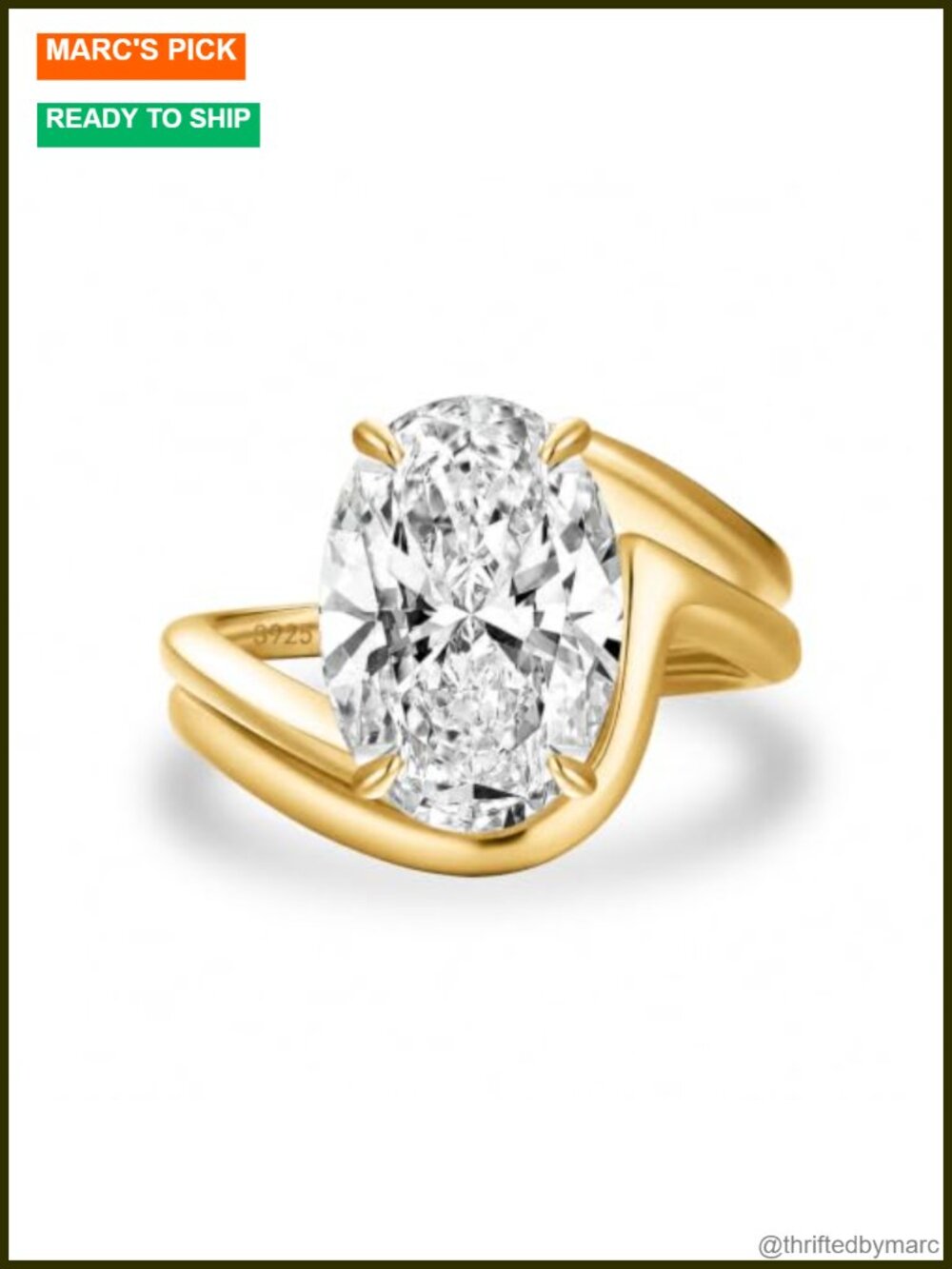 Sterling Silver 14K Gold Plated Wave Oval Cut CZ 5 Carat Wedding Ring Set
